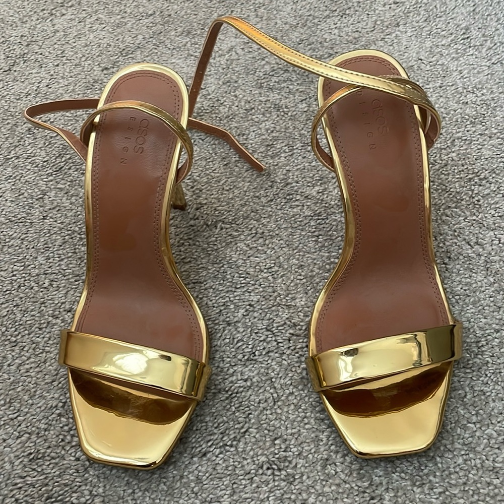 ASOS metallic gold strappy heels